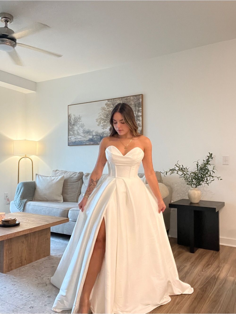 Classic Strapless Sweetheart White Corset Ball Gown - Picture 2 of 9